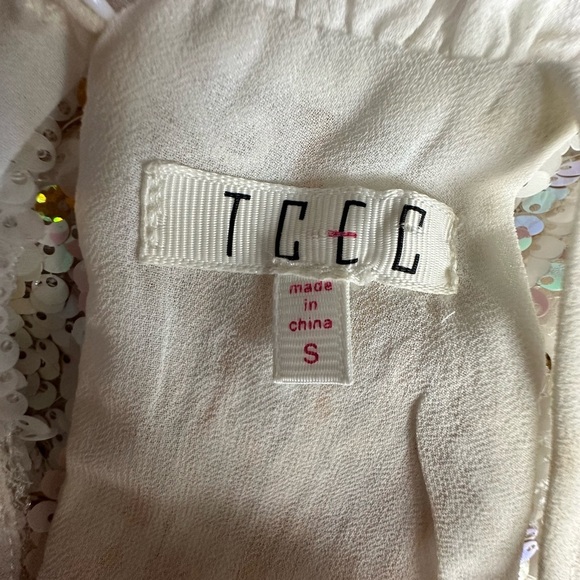 TCEC White and pink sequin halter high mini neck dress. Size small. - Picture 7 of 8